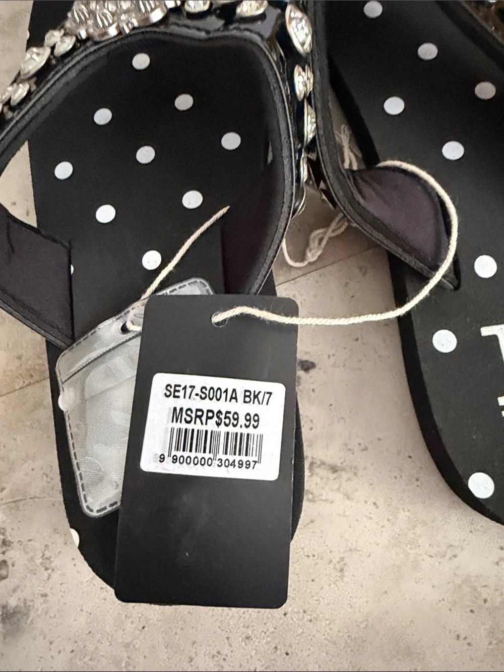 Montana West Women's Black Polka Dot Jeweled Flip Flop Sandals size 7